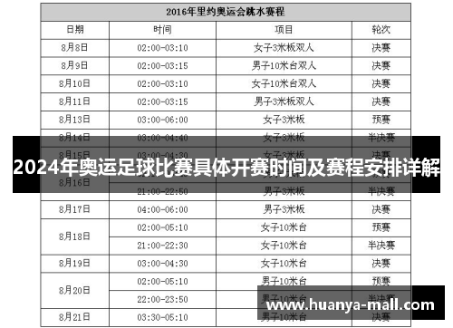 2024年奥运足球比赛具体开赛时间及赛程安排详解